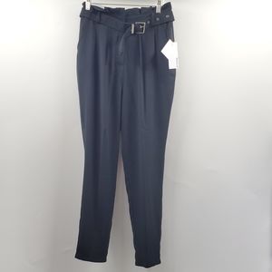 JustFab Black Paperbag Waist Belted Career Pants NEW